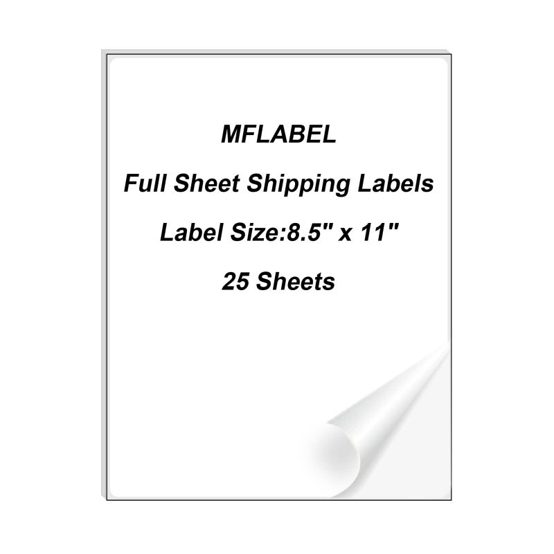 MFLABEL ورق ملصقات كامل MFLABEL - 25 ورقة 8.5" × 11" ملصقات فينيل بيضاء غير لامعة قابلة للطباعة لطابعات الحبر وطابعات الليزر، لاصق دائم للشحن، العنوان، التعبئة والتغليف والحرف اليدوية DIY - Image 1